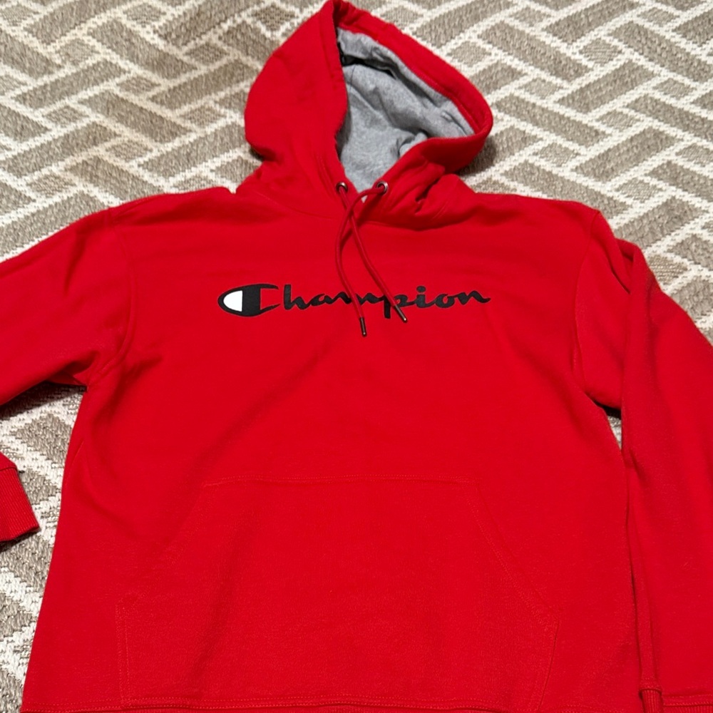 Champion Bold Red Hoodie with Black Logo
Size Medium